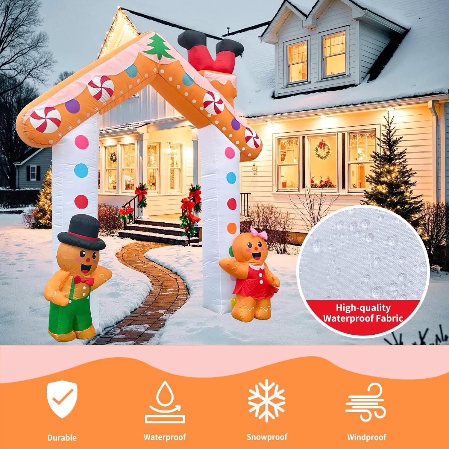 imageOurWarm 10 FT Christmas Inflatable Outdoor Decoration Couple Gingerbread Inflatable Christmas Archway with Builtin Colorful LED Lights Christmas Blow Ups Outdoor for Garden Patio Lawn Party
