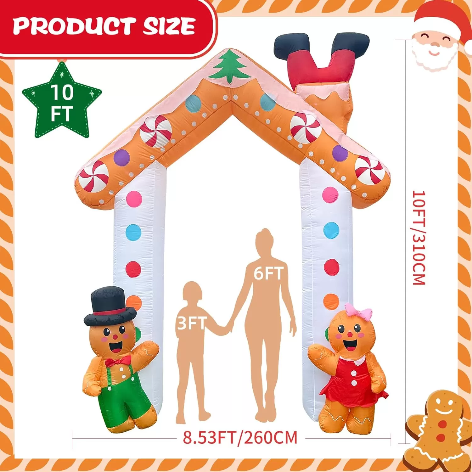 imageOurWarm 10 FT Christmas Inflatable Outdoor Decoration Couple Gingerbread Inflatable Christmas Archway with Builtin Colorful LED Lights Christmas Blow Ups Outdoor for Garden Patio Lawn Party