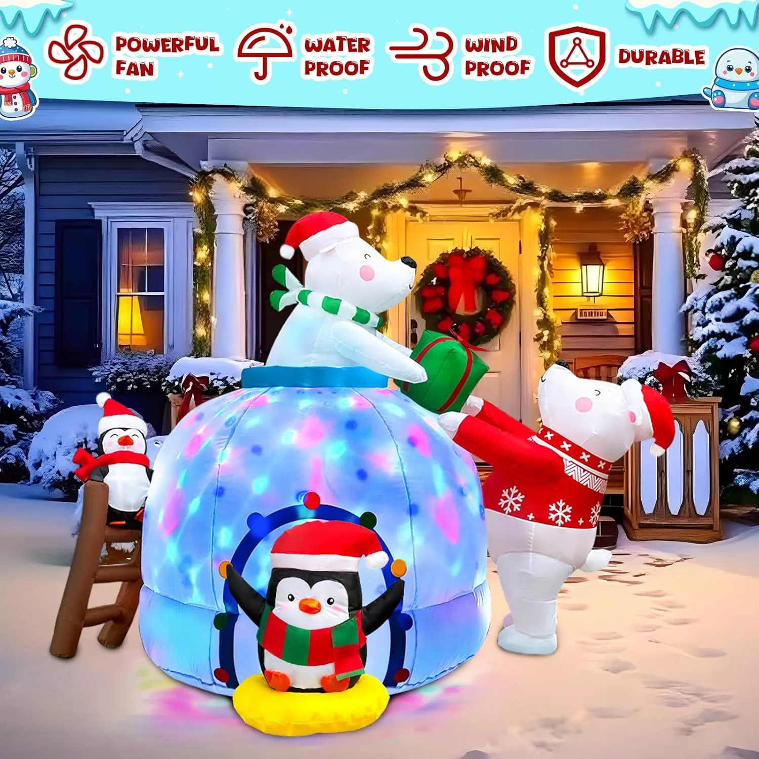 imageOurWarm 6FT Christmas Inflatables Polar Bear Family Igloo Christmas Decorations Cute Christmas Blow Ups Polar Bear Decor Builtin Rotating Colorful LED Lights for Yard Lawn Outdoor Christmas Decor
