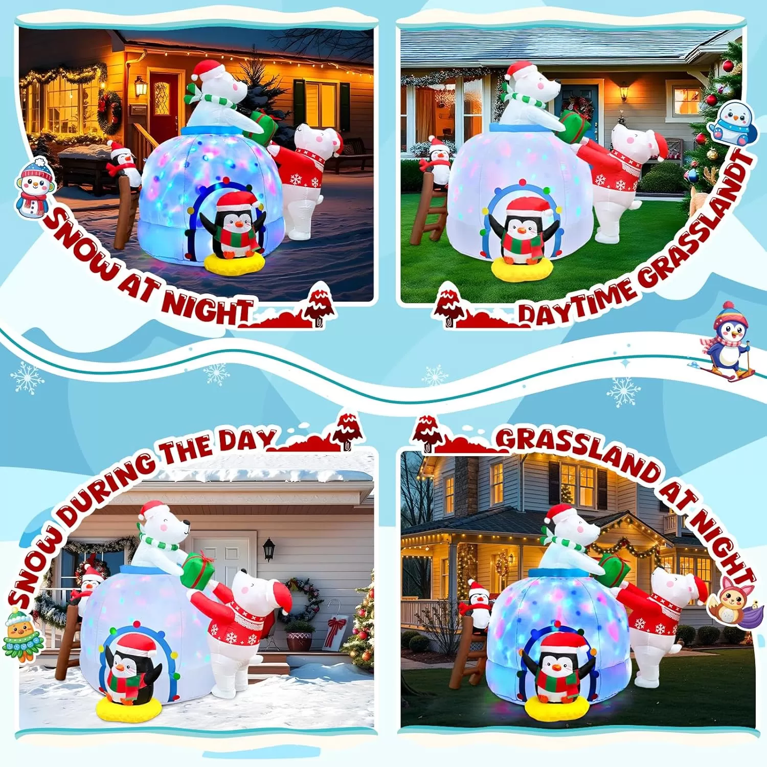 imageOurWarm 6FT Christmas Inflatables Polar Bear Family Igloo Christmas Decorations Cute Christmas Blow Ups Polar Bear Decor Builtin Rotating Colorful LED Lights for Yard Lawn Outdoor Christmas Decor