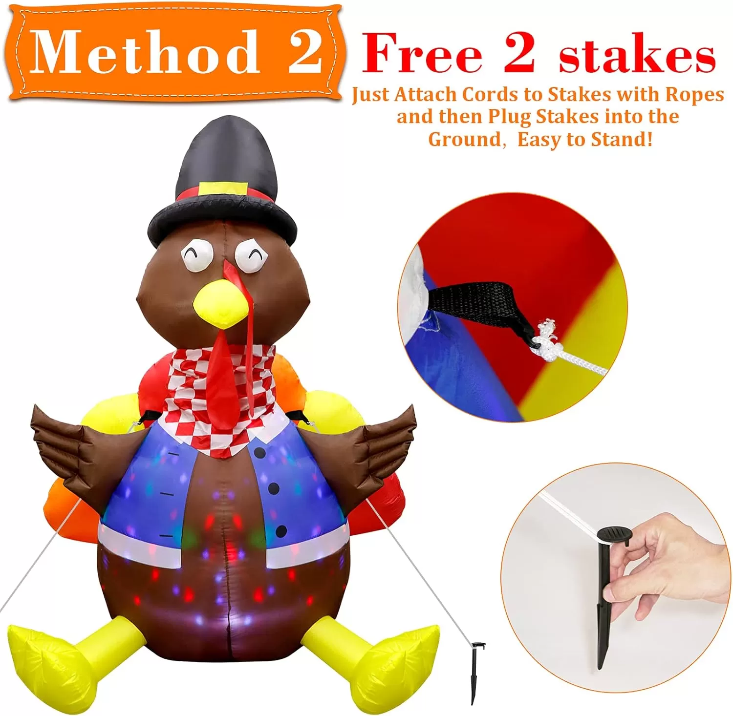 imageOurWarm 6ft Thanksgiving Inflatable Turkey Decorations Outdoor Blow Up Turkey Inflatable with Colorful Rotating LEDs for Indoor Outdoor Fall Yard Lawn Party Decor
