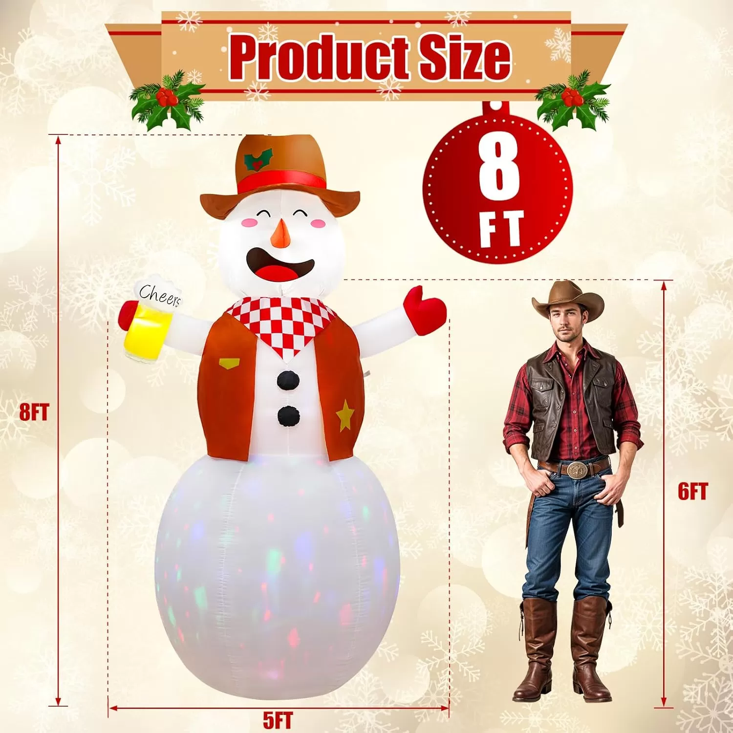 imageOurWarm 8FT Funny Christmas Inflatable Outdoor Decoration Giant Western Snowman Inflatable with Colorful Rotating LEDs Cowboy Christmas Blow Ups for Indoor Outdoor Xmas Decorations Yard Garden Decor