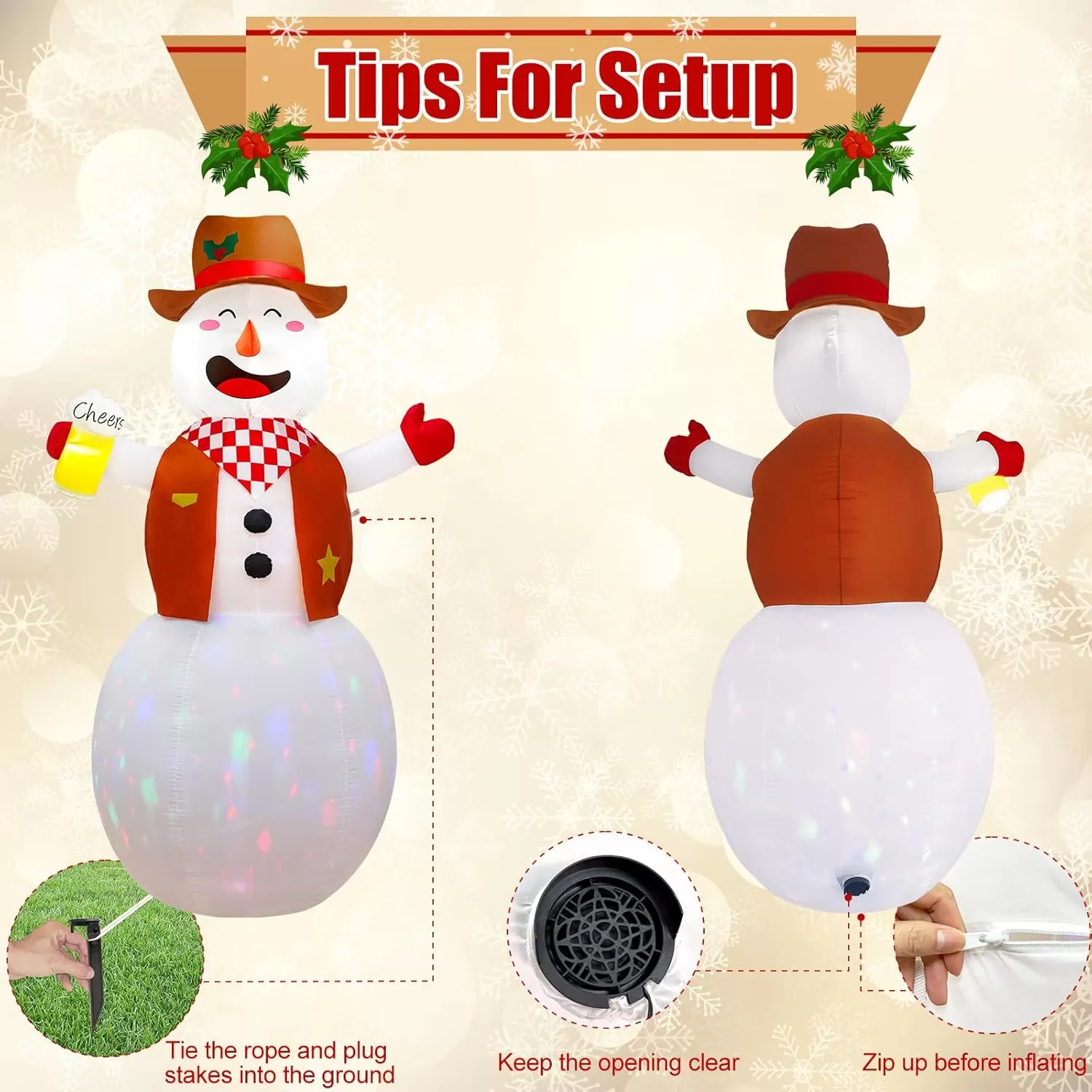 imageOurWarm 8FT Funny Christmas Inflatable Outdoor Decoration Giant Western Snowman Inflatable with Colorful Rotating LEDs Cowboy Christmas Blow Ups for Indoor Outdoor Xmas Decorations Yard Garden Decor