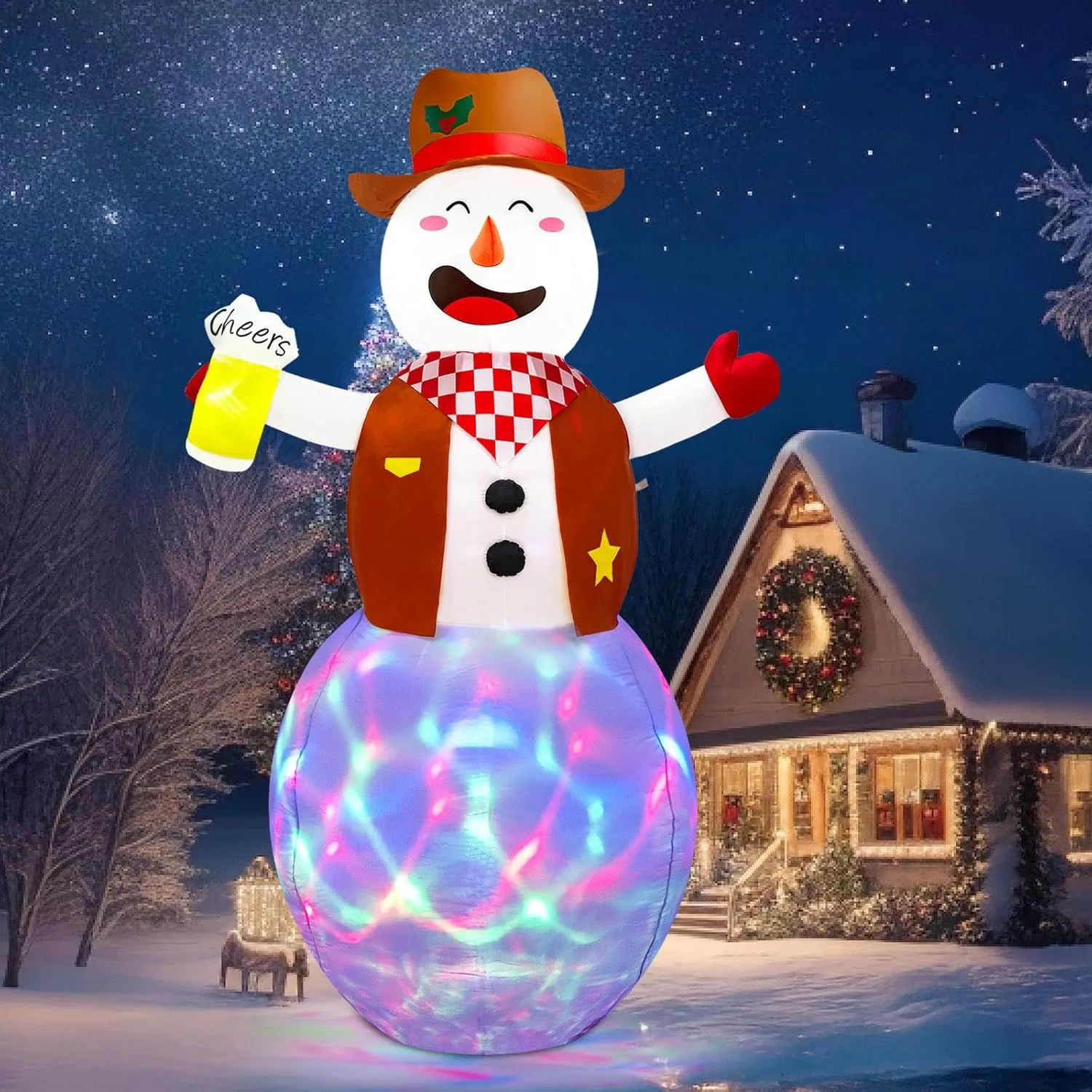 imageOurWarm 8FT Funny Christmas Inflatable Outdoor Decoration Giant Western Snowman Inflatable with Colorful Rotating LEDs Cowboy Christmas Blow Ups for Indoor Outdoor Xmas Decorations Yard Garden Decor