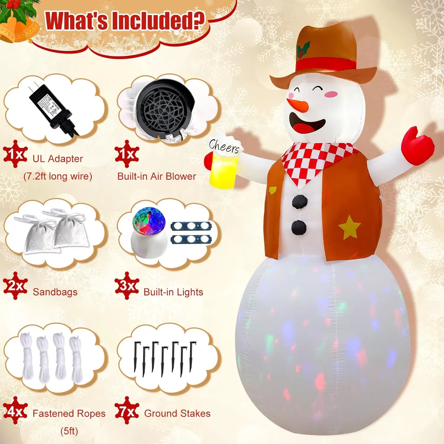 imageOurWarm 8FT Funny Christmas Inflatable Outdoor Decoration Giant Western Snowman Inflatable with Colorful Rotating LEDs Cowboy Christmas Blow Ups for Indoor Outdoor Xmas Decorations Yard Garden Decor