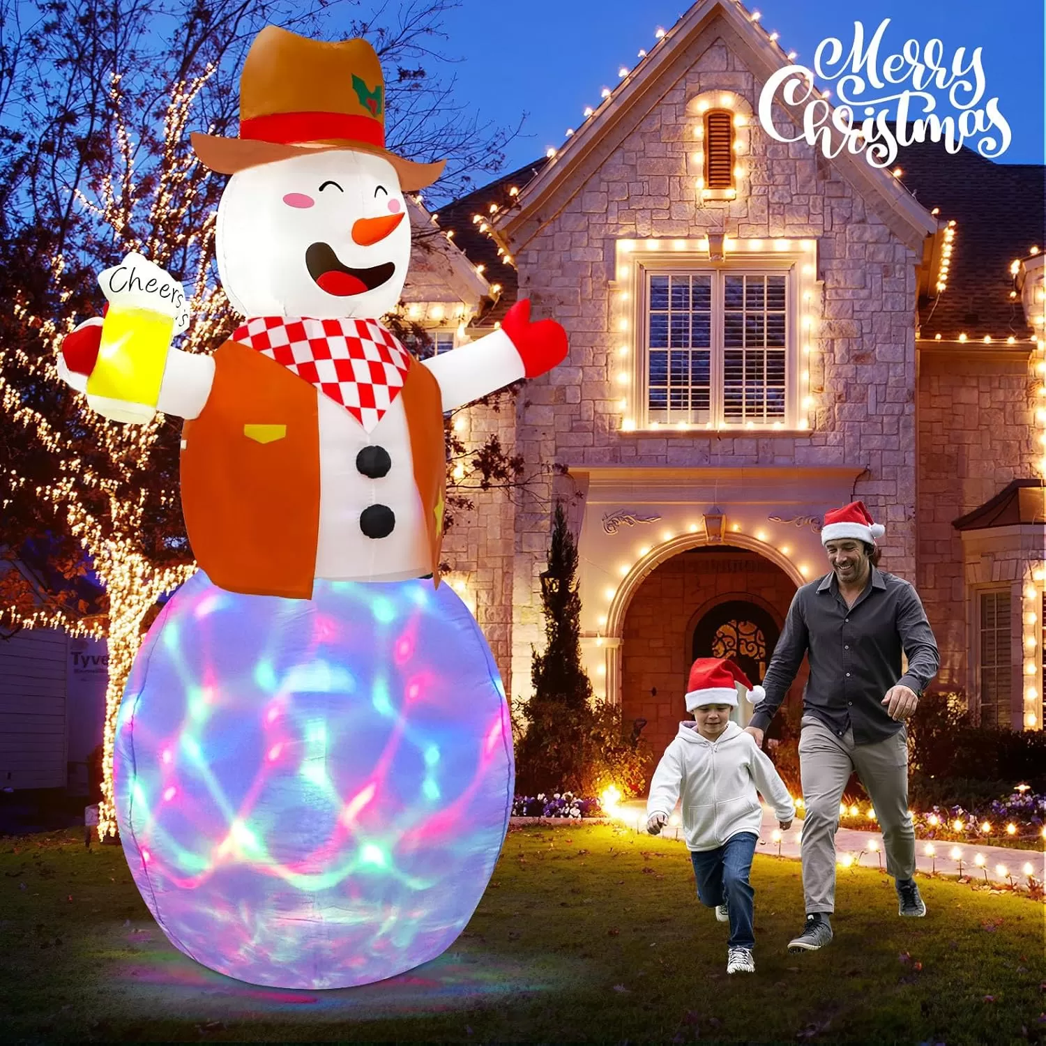 imageOurWarm 8FT Funny Christmas Inflatable Outdoor Decoration Giant Western Snowman Inflatable with Colorful Rotating LEDs Cowboy Christmas Blow Ups for Indoor Outdoor Xmas Decorations Yard Garden Decor