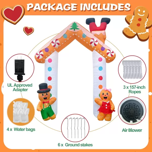 imageOurWarm 10 FT Christmas Inflatable Outdoor Decoration Couple Gingerbread Inflatable Christmas Archway with Builtin Colorful LED Lights Christmas Blow Ups Outdoor for Garden Patio Lawn Party