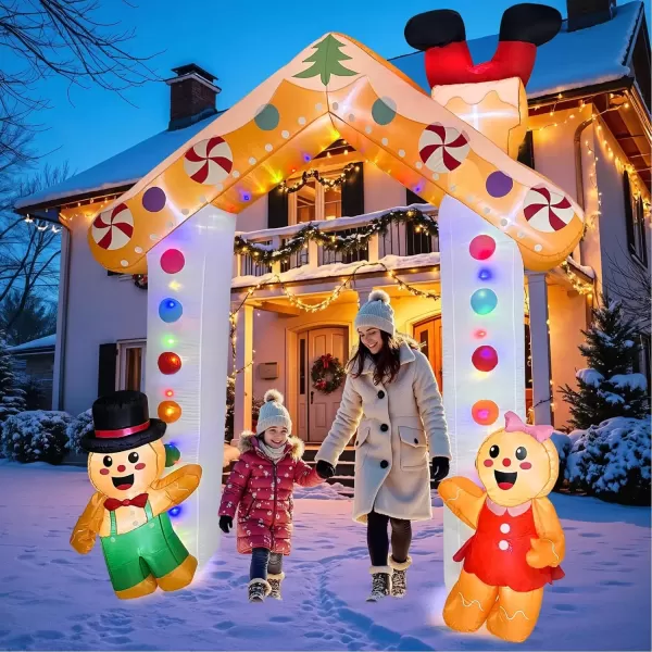 imageOurWarm 10 FT Christmas Inflatable Outdoor Decoration Couple Gingerbread Inflatable Christmas Archway with Builtin Colorful LED Lights Christmas Blow Ups Outdoor for Garden Patio Lawn Party