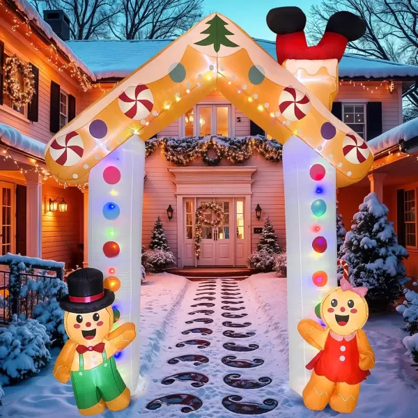 imageOurWarm 10 FT Christmas Inflatable Outdoor Decoration Couple Gingerbread Inflatable Christmas Archway with Builtin Colorful LED Lights Christmas Blow Ups Outdoor for Garden Patio Lawn Party