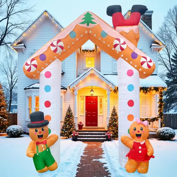 imageOurWarm 10 FT Christmas Inflatable Outdoor Decoration Couple Gingerbread Inflatable Christmas Archway with Builtin Colorful LED Lights Christmas Blow Ups Outdoor for Garden Patio Lawn Party