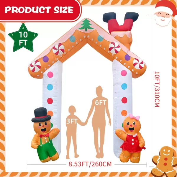 imageOurWarm 10 FT Christmas Inflatable Outdoor Decoration Couple Gingerbread Inflatable Christmas Archway with Builtin Colorful LED Lights Christmas Blow Ups Outdoor for Garden Patio Lawn Party