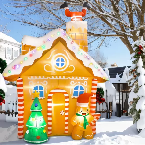 imageOurWarm 10FT Christmas Inflatables Gingerbread House Decorations Outdoor Christmas Decorations Builtin LED Gingerbread Christmas Decor for Blow Up Yard Decorations10FT Christmas Inflatable