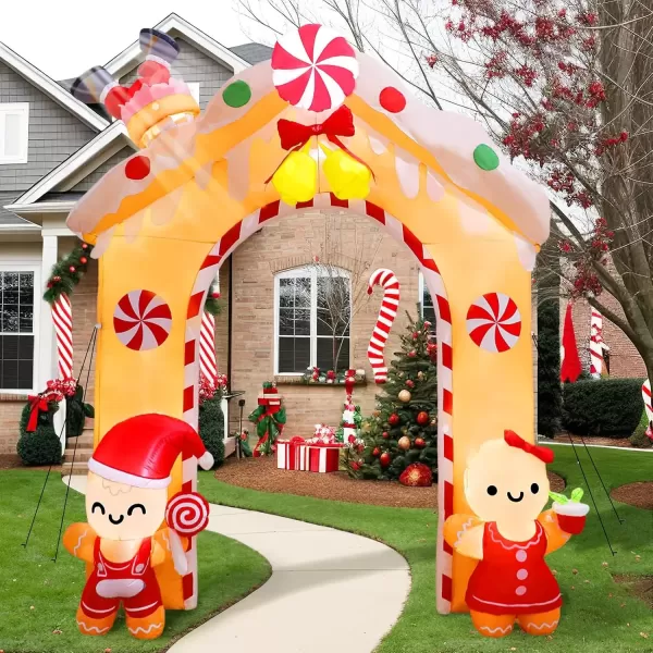 imageOurWarm 10FT Christmas Inflatables Gingerbread House Decorations Outdoor Christmas Decorations Builtin LED Gingerbread Christmas Decor for Blow Up Yard DecorationsInflatable Archway 10FT