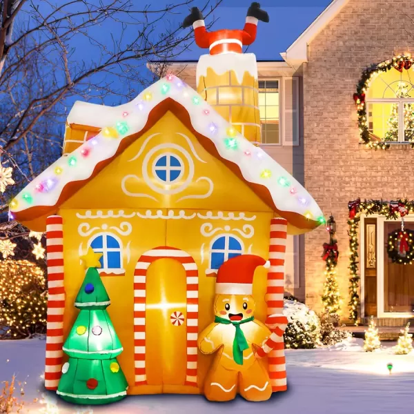 imageOurWarm 10FT Christmas Inflatables Gingerbread House Decorations Outdoor Christmas Decorations Builtin LED Gingerbread Christmas Decor for Blow Up Yard Decorations10FT Christmas Inflatable