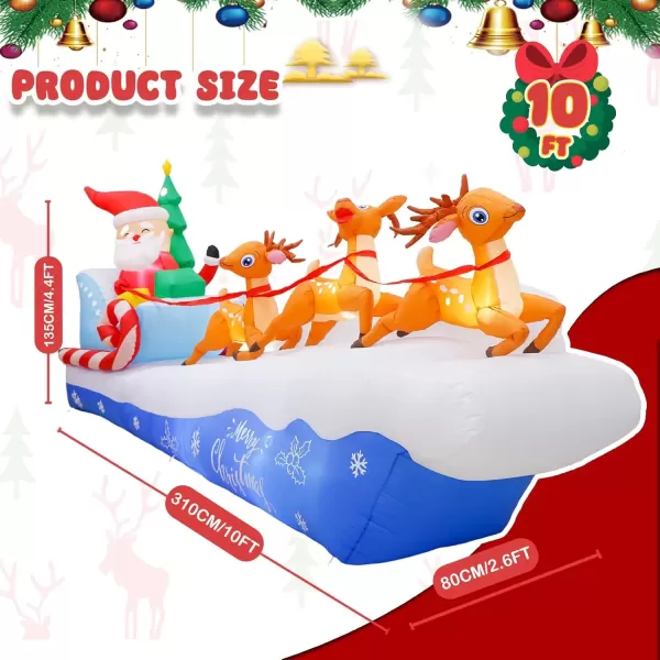 imageOurWarm 10FT Christmas Inflatables Outdoor Outdoor Decorations Santa Sleigh with Reindeer Christmas Blow Up Yard Decorations with LED Lights Xmas Inflatable for Outdoor Lawn Yard Holiday Decor