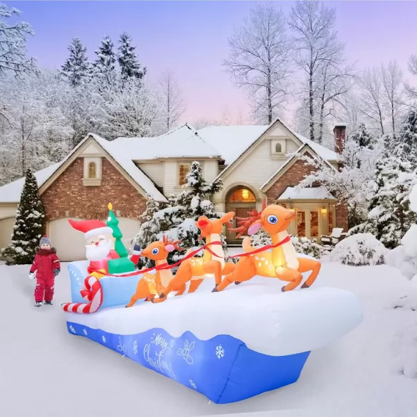 imageOurWarm 10FT Christmas Inflatables Outdoor Outdoor Decorations Santa Sleigh with Reindeer Christmas Blow Up Yard Decorations with LED Lights Xmas Inflatable for Outdoor Lawn Yard Holiday Decor