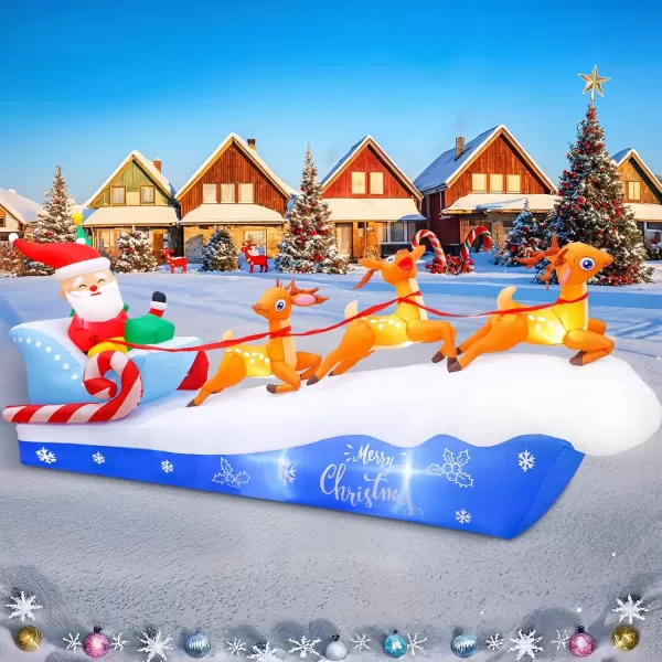 imageOurWarm 10FT Christmas Inflatables Outdoor Outdoor Decorations Santa Sleigh with Reindeer Christmas Blow Up Yard Decorations with LED Lights Xmas Inflatable for Outdoor Lawn Yard Holiday Decor