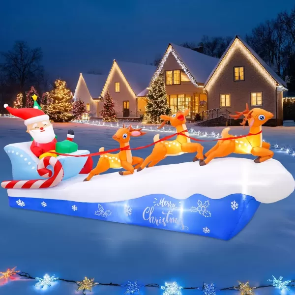 imageOurWarm 10FT Christmas Inflatables Outdoor Outdoor Decorations Santa Sleigh with Reindeer Christmas Blow Up Yard Decorations with LED Lights Xmas Inflatable for Outdoor Lawn Yard Holiday Decor