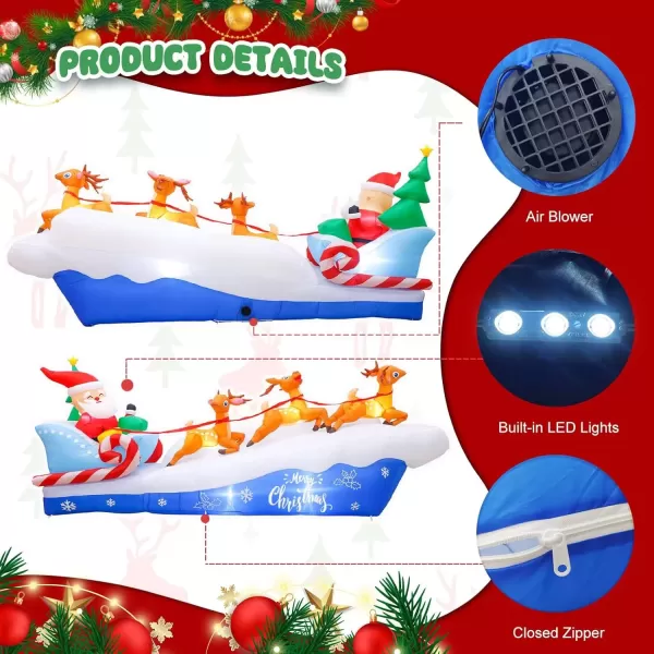 imageOurWarm 10FT Christmas Inflatables Outdoor Outdoor Decorations Santa Sleigh with Reindeer Christmas Blow Up Yard Decorations with LED Lights Xmas Inflatable for Outdoor Lawn Yard Holiday Decor