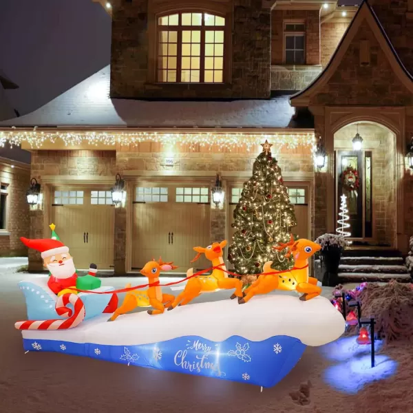imageOurWarm 10FT Christmas Inflatables Outdoor Outdoor Decorations Santa Sleigh with Reindeer Christmas Blow Up Yard Decorations with LED Lights Xmas Inflatable for Outdoor Lawn Yard Holiday Decor