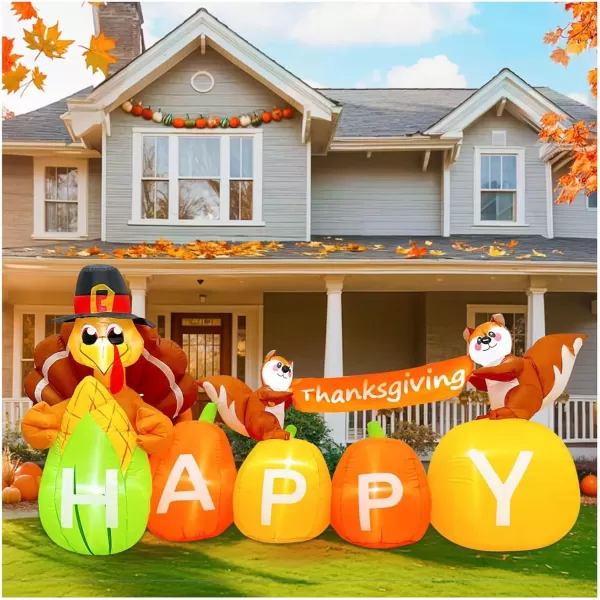 imageOurWarm 10FT Thanksgiving Inflatables Turkey and Squirrels Turkey Blow Up Inflatable with Pumpkin Decor and Happy Thanksgiving Banner Builtin LED Lights ampamp Blower for Yard Fall Outdoor DecorationsTurkey Squirrel