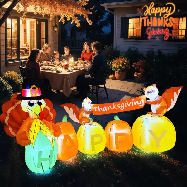 imageOurWarm 10FT Thanksgiving Inflatables Turkey and Squirrels Turkey Blow Up Inflatable with Pumpkin Decor and Happy Thanksgiving Banner Builtin LED Lights ampamp Blower for Yard Fall Outdoor DecorationsTurkey Squirrel