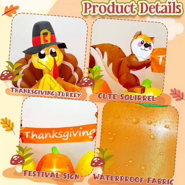 imageOurWarm 10FT Thanksgiving Inflatables Turkey and Squirrels Turkey Blow Up Inflatable with Pumpkin Decor and Happy Thanksgiving Banner Builtin LED Lights ampamp Blower for Yard Fall Outdoor DecorationsTurkey Squirrel