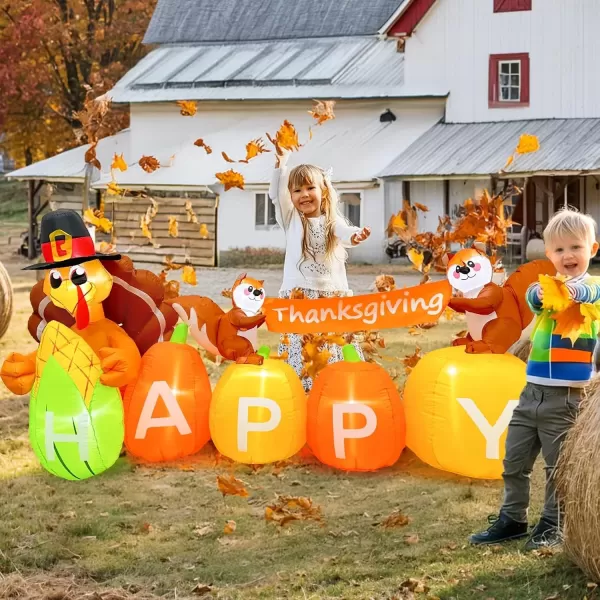 imageOurWarm 10FT Thanksgiving Inflatables Turkey and Squirrels Turkey Blow Up Inflatable with Pumpkin Decor and Happy Thanksgiving Banner Builtin LED Lights ampamp Blower for Yard Fall Outdoor DecorationsTurkey Squirrel