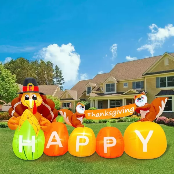 imageOurWarm 10FT Thanksgiving Inflatables Turkey and Squirrels Turkey Blow Up Inflatable with Pumpkin Decor and Happy Thanksgiving Banner Builtin LED Lights ampamp Blower for Yard Fall Outdoor DecorationsTurkey Squirrel