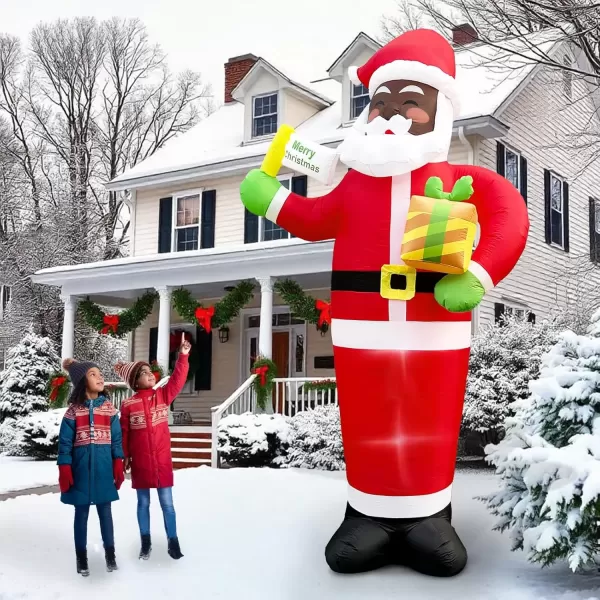 imageOurWarm 12 FT Giant Christmas Inflatable Outdoor Decoration Black Santa Inflatable with Builtin Light Blow Up Christmas Decorations Outdoor Christmas Yard Inflatables for Lawn Garden Holiday Decor