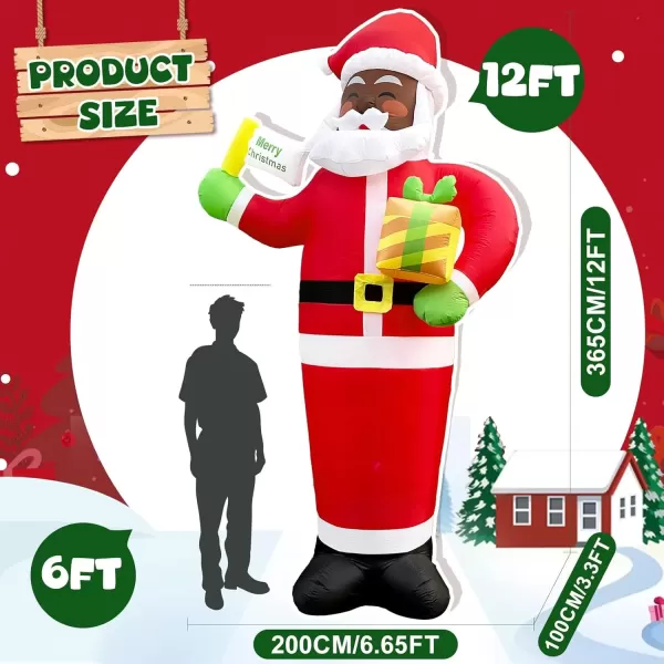 imageOurWarm 12 FT Giant Christmas Inflatable Outdoor Decoration Black Santa Inflatable with Builtin Light Blow Up Christmas Decorations Outdoor Christmas Yard Inflatables for Lawn Garden Holiday Decor