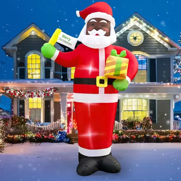 imageOurWarm 12 FT Giant Christmas Inflatable Outdoor Decoration Black Santa Inflatable with Builtin Light Blow Up Christmas Decorations Outdoor Christmas Yard Inflatables for Lawn Garden Holiday Decor