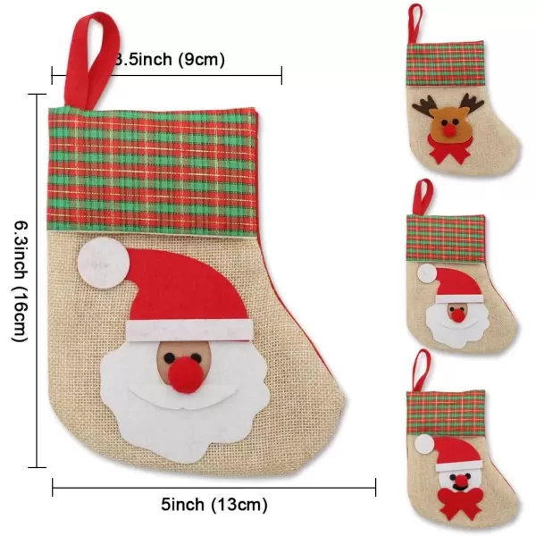 imageOurWarm 12PCS Mini Christmas Stockings 3D Small Christmas Stocking Bulk Burlap Cutlery Holders Tableware Bags Santa Snowman Reindeer Christmas Stockings for Xmas Party Table Decorations