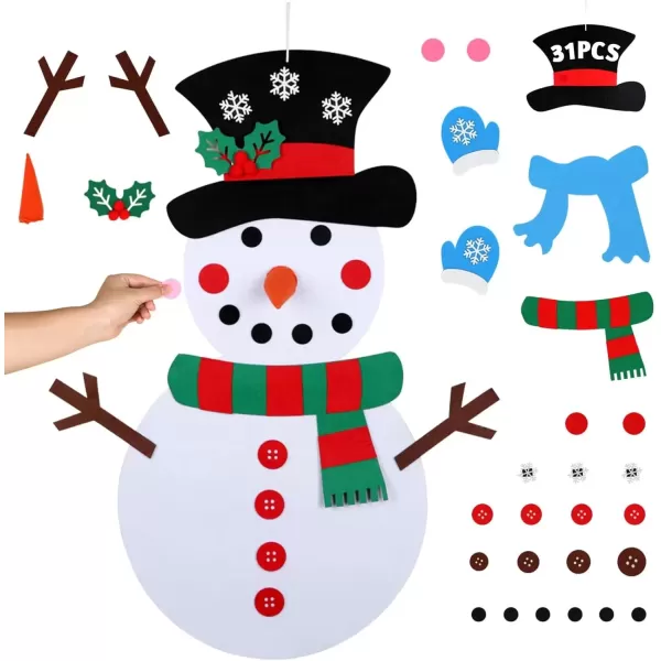 imageOurWarm 20 x 39 Inch DIY Felt Christmas Snowman Games Set with 31 PCS Detachable Ornaments Wall Hanging Xmas Gifts for Christmas Decorations