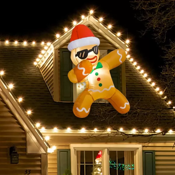 imageOurWarm 35Ft Christmas Outdoor Decoration Christmas Inflatables Gingerbread Man with Xmas Hat Builtin LED Lights Christmas Blow up Gingerbread Broke Out from Window for Outside Indoor Yard Garden