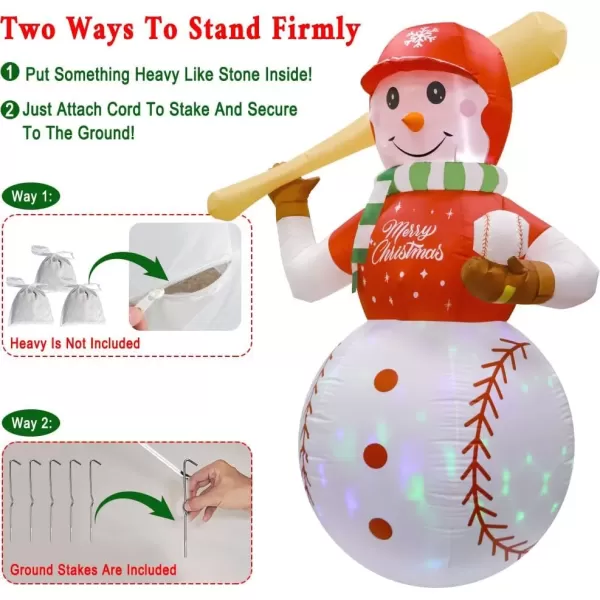 imageOurWarm 6 ft Christmas Inflatable Outdoor Decoration Baseball Snowman Inflatable Christmas Blow Up Yard Decorations with Rotating LED Lights Christmas Decorations for Garden Lawn Xmas Party Decor6FT Baseball inflatable