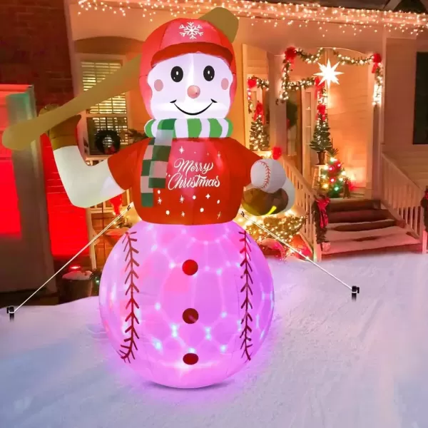 imageOurWarm 6 ft Christmas Inflatable Outdoor Decoration Baseball Snowman Inflatable Christmas Blow Up Yard Decorations with Rotating LED Lights Christmas Decorations for Garden Lawn Xmas Party Decor6FT Baseball inflatable