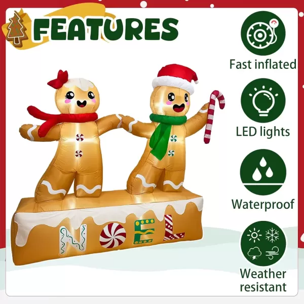 imageOurWarm 6 ft Christmas Inflatable Outdoor Decoration Baseball Snowman Inflatable Christmas Blow Up Yard Decorations with Rotating LED Lights Christmas Decorations for Garden Lawn Xmas Party Decor6FT Gingerbread Man