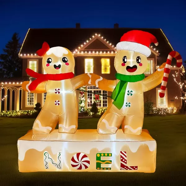 imageOurWarm 6 ft Christmas Inflatable Outdoor Decoration Baseball Snowman Inflatable Christmas Blow Up Yard Decorations with Rotating LED Lights Christmas Decorations for Garden Lawn Xmas Party Decor6FT Gingerbread Man