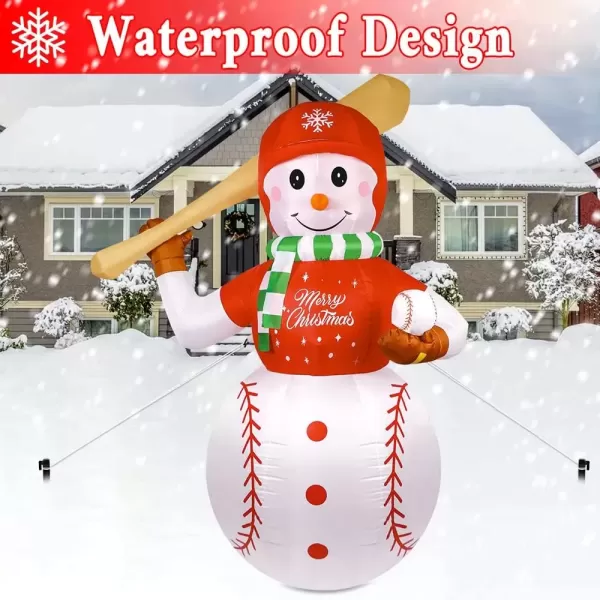 imageOurWarm 6 ft Christmas Inflatable Outdoor Decoration Baseball Snowman Inflatable Christmas Blow Up Yard Decorations with Rotating LED Lights Christmas Decorations for Garden Lawn Xmas Party Decor6FT Baseball inflatable