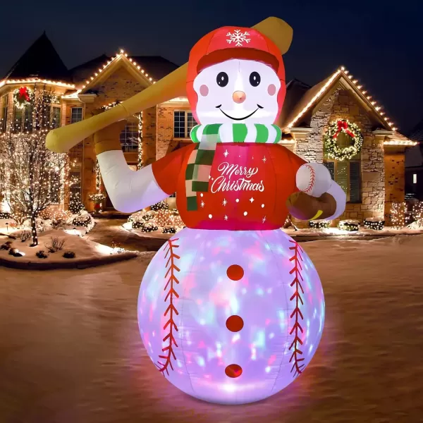 imageOurWarm 6 ft Christmas Inflatable Outdoor Decoration Baseball Snowman Inflatable Christmas Blow Up Yard Decorations with Rotating LED Lights Christmas Decorations for Garden Lawn Xmas Party Decor6FT Baseball inflatable