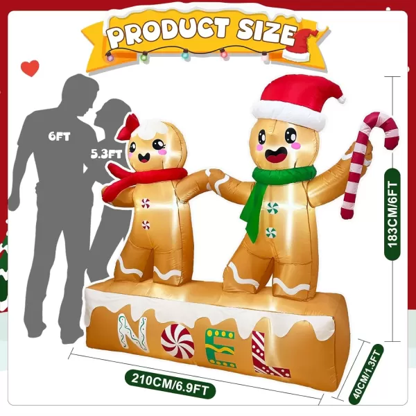 imageOurWarm 6 ft Christmas Inflatable Outdoor Decoration Baseball Snowman Inflatable Christmas Blow Up Yard Decorations with Rotating LED Lights Christmas Decorations for Garden Lawn Xmas Party Decor6FT Gingerbread Man