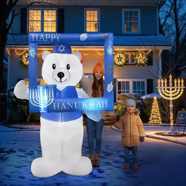 imageOurWarm 64 FT Hanukkah Inflatable Outdoor Holiday Yard Decorations Frame with Polar Bear Decor Hanukkah Inflatables Outdoor with LEDs Holiday Blow Ups for Yard Blow Up Decorations Photo Props