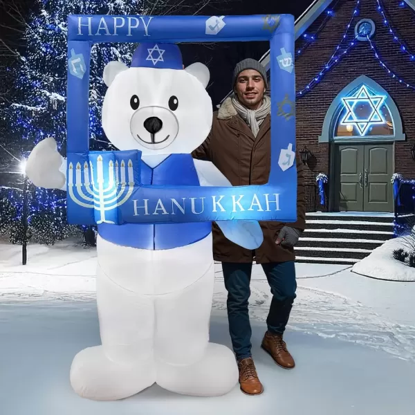 imageOurWarm 64 FT Hanukkah Inflatable Outdoor Holiday Yard Decorations Frame with Polar Bear Decor Hanukkah Inflatables Outdoor with LEDs Holiday Blow Ups for Yard Blow Up Decorations Photo Props