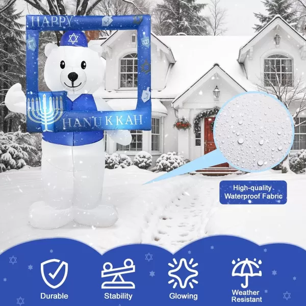 imageOurWarm 64 FT Hanukkah Inflatable Outdoor Holiday Yard Decorations Frame with Polar Bear Decor Hanukkah Inflatables Outdoor with LEDs Holiday Blow Ups for Yard Blow Up Decorations Photo Props