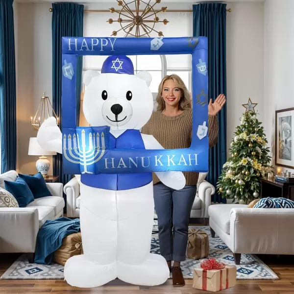 imageOurWarm 64 FT Hanukkah Inflatable Outdoor Holiday Yard Decorations Frame with Polar Bear Decor Hanukkah Inflatables Outdoor with LEDs Holiday Blow Ups for Yard Blow Up Decorations Photo Props