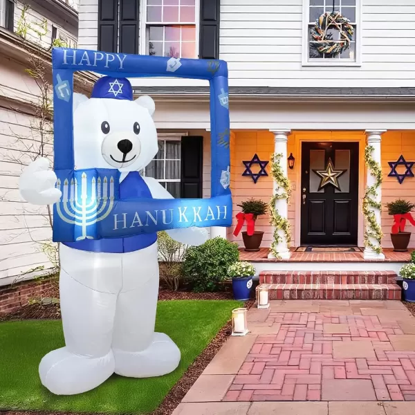 imageOurWarm 64 FT Hanukkah Inflatable Outdoor Holiday Yard Decorations Frame with Polar Bear Decor Hanukkah Inflatables Outdoor with LEDs Holiday Blow Ups for Yard Blow Up Decorations Photo Props