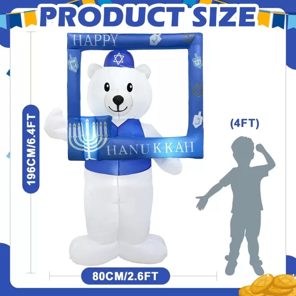 imageOurWarm 64 FT Hanukkah Inflatable Outdoor Holiday Yard Decorations Frame with Polar Bear Decor Hanukkah Inflatables Outdoor with LEDs Holiday Blow Ups for Yard Blow Up Decorations Photo Props