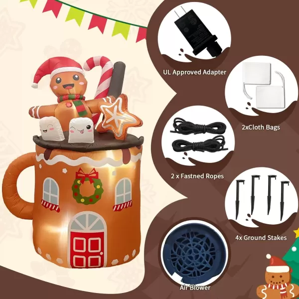 imageOurWarm 6FT Christmas Inflatable Outdoor Decoration Christmas Inflatables Gingerbread Man in Hot Cocoa Mug Christmas Yard inflatables Blow Up Christmas Decorations Outdoor for Lawn Garden Xmas Decor