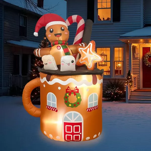 imageOurWarm 6FT Christmas Inflatable Outdoor Decoration Christmas Inflatables Gingerbread Man in Hot Cocoa Mug Christmas Yard inflatables Blow Up Christmas Decorations Outdoor for Lawn Garden Xmas Decor